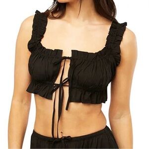 NEW WEWOREWHAT BLACK DOUBLE TIE CROP TOP